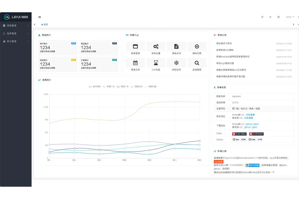 layuimini-iframe版 v2 - 基于Layui的后台管理系统前端模板